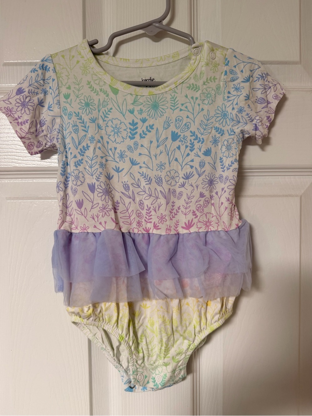 Baby Girls Floral Rainbow One-Piece Bamboo Bodysuit with Tulle Ruffle